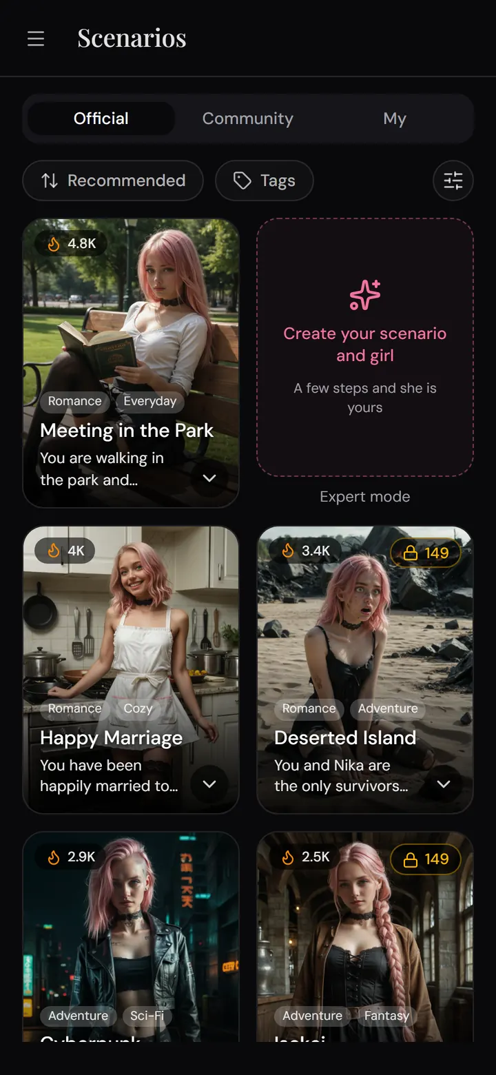 Nika app: official scenario shelf